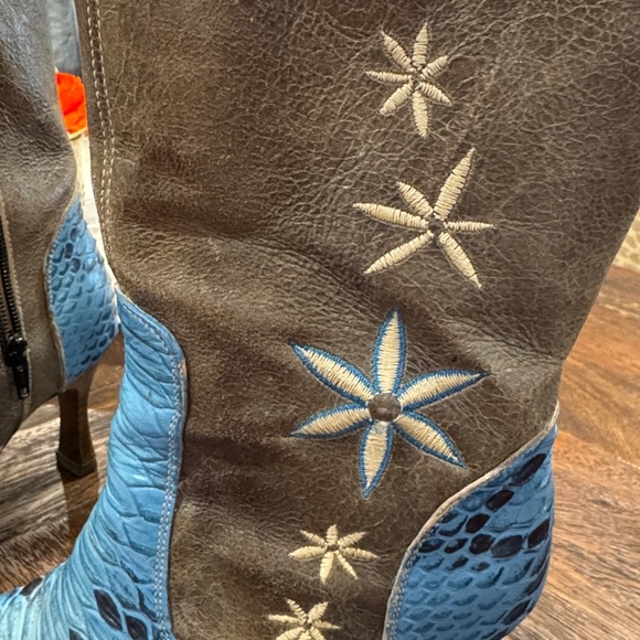 Stylish Blue and Gray Heeled Boots - Picture 3 of 5